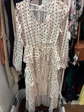 storets Cream Polka Dot Tiered Maxi Dress